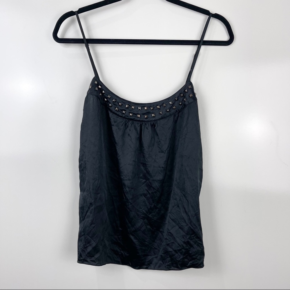 Rock & Republic Black Satin Studded Spaghetti Strap Blouse Size 4